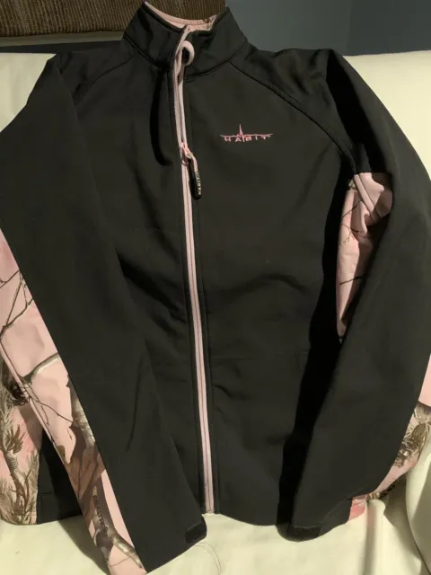 Habit Womens Jacket Large Black Pink Camo Realtree Full Zip Long Sleeve Pockets