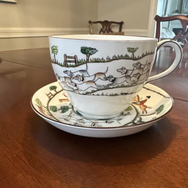 Crown Staffordshire Fine Bone China Hunting Scene Coffee Cup And Saucer