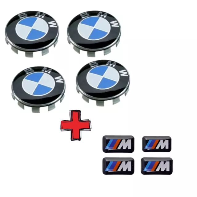 4 BMW Wheel Centre Caps+ badges Fits Most 1 3 5 7 Series X6 M3 Z4 E46 E90 68mm 