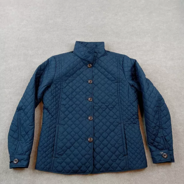 Lands End Jacket Womens Medium Blue Button Quilted Long Sleeve Ladies Casual