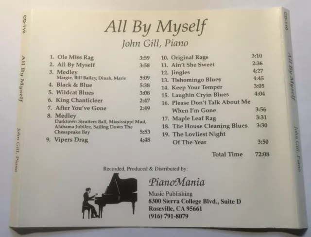 JOHN GILL All By Myself CD album 1993 Perth oz RAGTIME stride piano (Betty Boop) 2