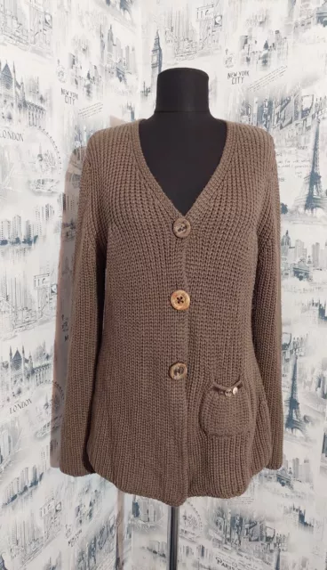 🌈Elisa Cavaletti Knit Cardigan XL Khaki Wool Blend Long Sleeve Sweater Jacket