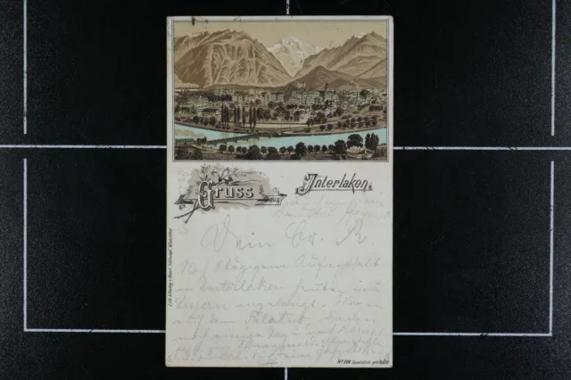 tolle Vorläufer Litho AK Gruß aus Interlaken 1894 gelaufen Bern Schweiz Luzern
