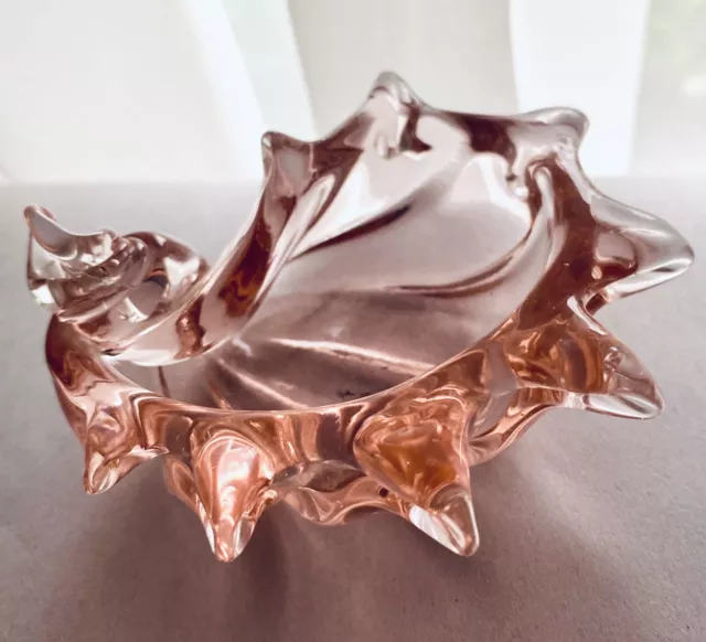 Vintage Pink Glass Shell;  Salt Cellar, Ornament Or Trinket Dish -  9.5cm Long