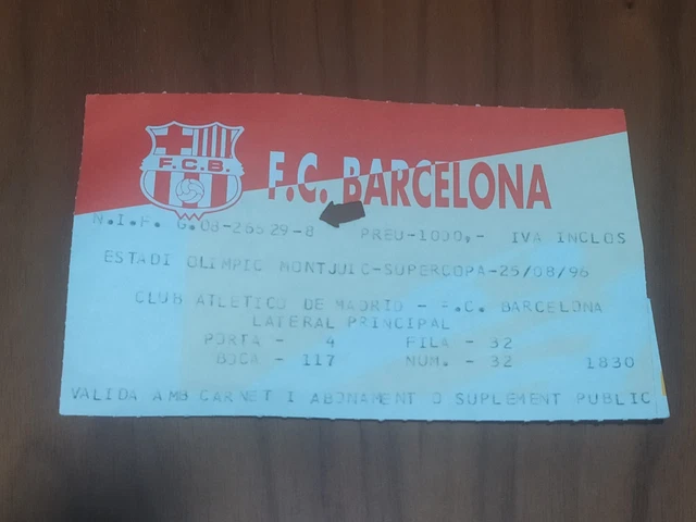Biglietto Finale Super Coppa Spagnola Barcellona A Madrid 1996 Rookie...