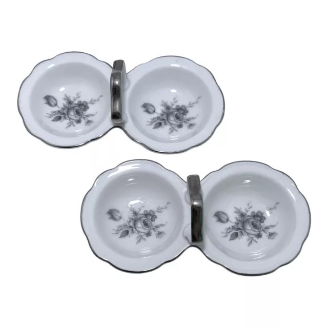 Vintage Winterling Schaller Bavaria Gray Rose Silver Divided Condiment Dish Set