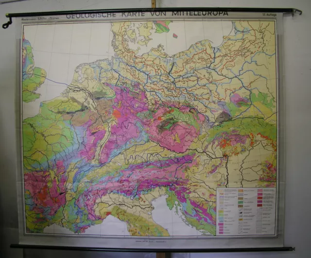 Tarjeta de Pared la Escuela Hermosa Antiguo Geologische Europa Central 202x176cm