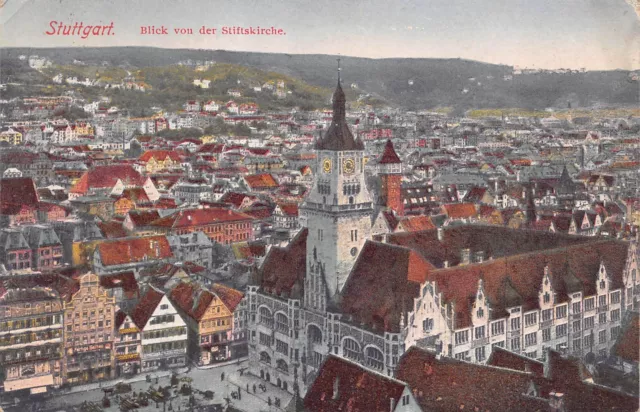 Rarität Foto AK 1918 Stuttgart Blick von der Stiftskirche auf die Stadt Zentrum