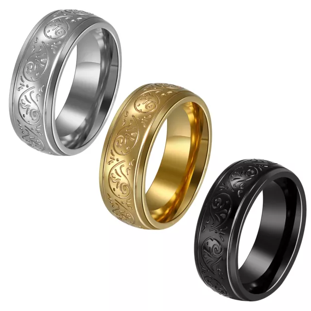 Men's Stainless Steel/Yellow Gold Plated Engraved Florentine Ring Band Size 7-13