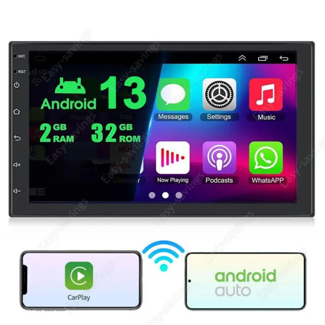 4-Core 7in Double 2DIN Car Stereo with Wireless CarPlay & Android Auto Radio GPS