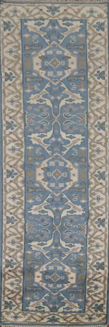 Alfombra de lana azul claro hecha a mano Oushak corredor indio 2' 6"" x 10' 0"" pasillo alfombra