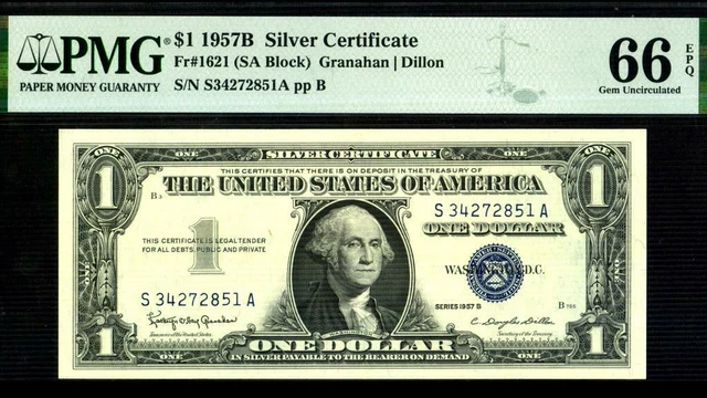 Fr-1621 Silver Certificate 1957B S/A Block * Pmg 66 Epq * Graded Banknote Bx-94