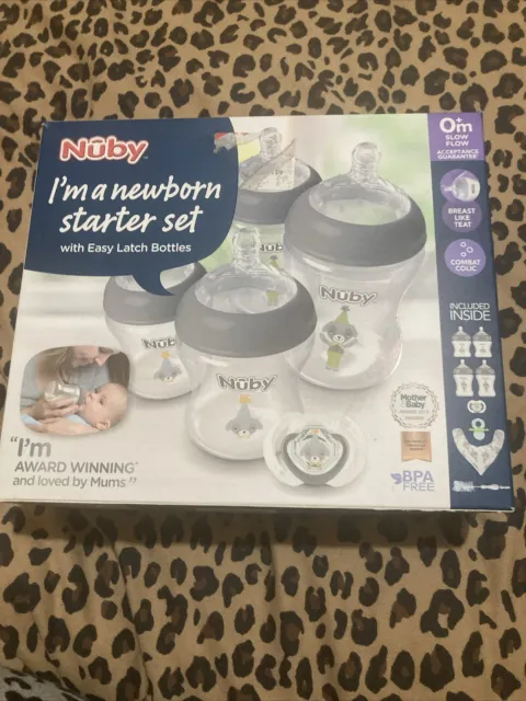 Nuby Natural Newborn Starter Set With Easy Latch Combat Colic Bottles 0m+