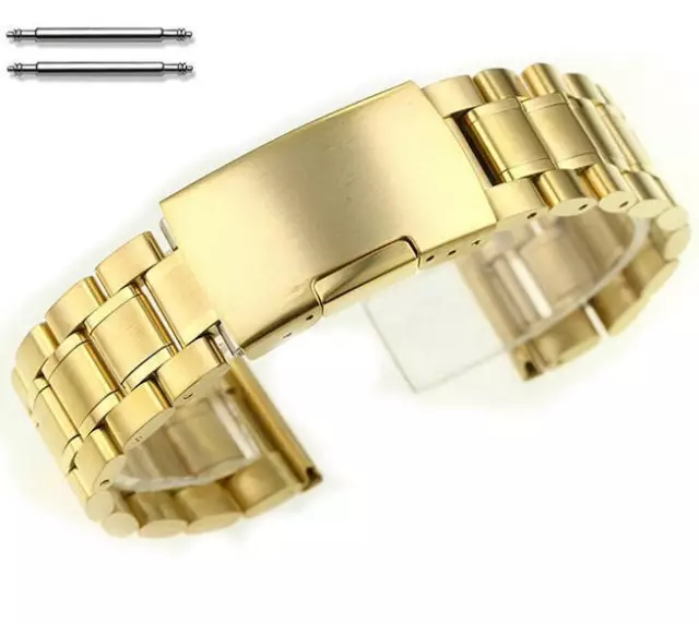 Gold Tone Steel Metal Bracelet Replacement Watch Band Strap Push Button #5017
