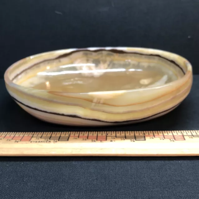 Vintage carved AGATE Natural Brown Cream Stone Soap Dish Trinket handmade large