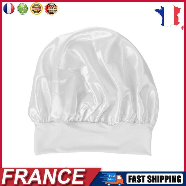 Women Night Sleep Hair Cap Satin Adjustable Curly Hair Styling Hat (White) fr