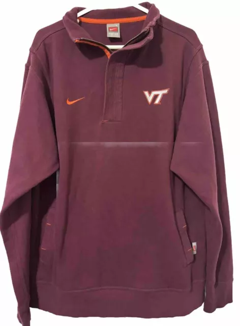 Nike Virginia Tech Hokies Maroon Men Size Large 1/4 Zip Fleece Pullover Pockets