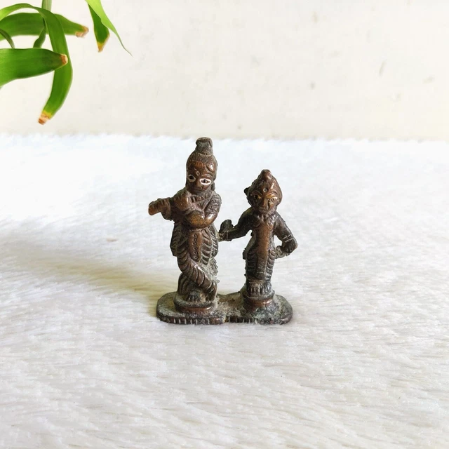 Vintage Brass Lord Radha Krishna Statue Figure Figurine Religious Collectible 54