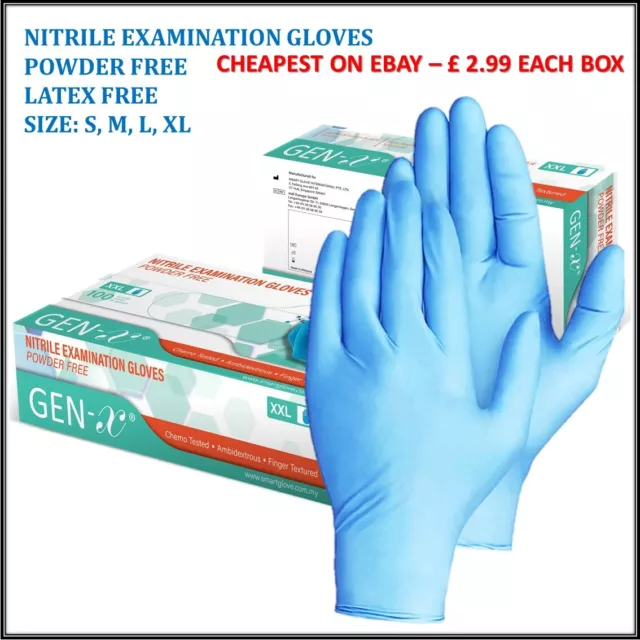 100 Disposable Nitrile Gloves Powder Free Latex Free Blue Medical Grade Strong