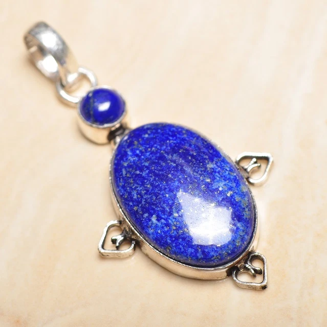 Handmade Pyrite Lapis Lazuli Jasper 925 Sterling Silver 2.25" Pendant #P16704