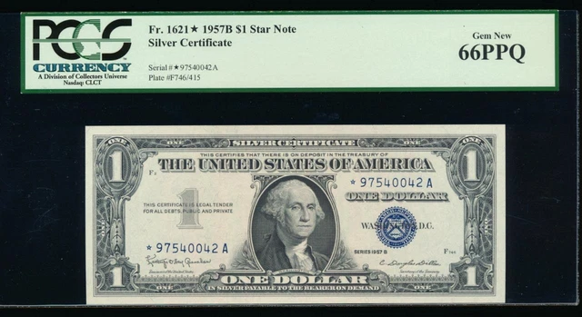 AC 1957B $1 Silver Certificate *star* PCGS 66PPQ  Fr 1621 *-A block