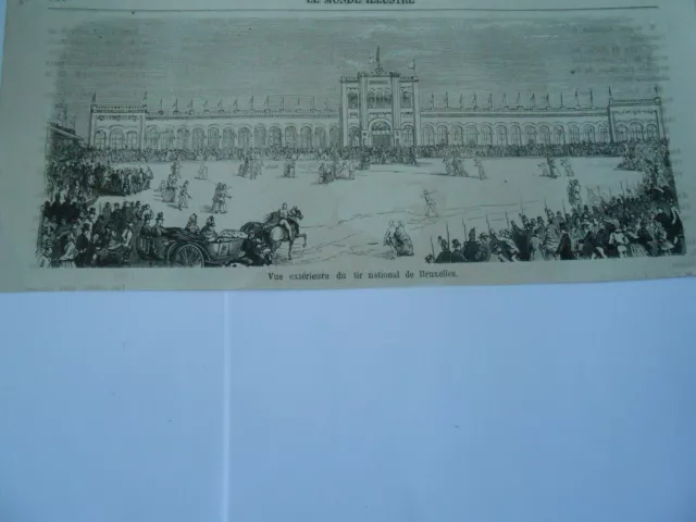 Gravure 1861 - Vue extérieure du Tir national de Bruxelles