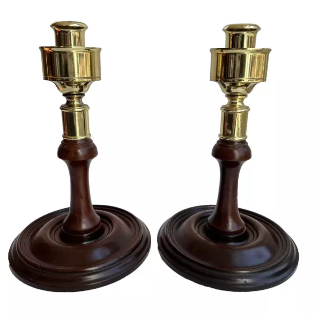 Baldwin Brass Mahogany Wood Candle Holders Colonial Williamsburg Virginia Style