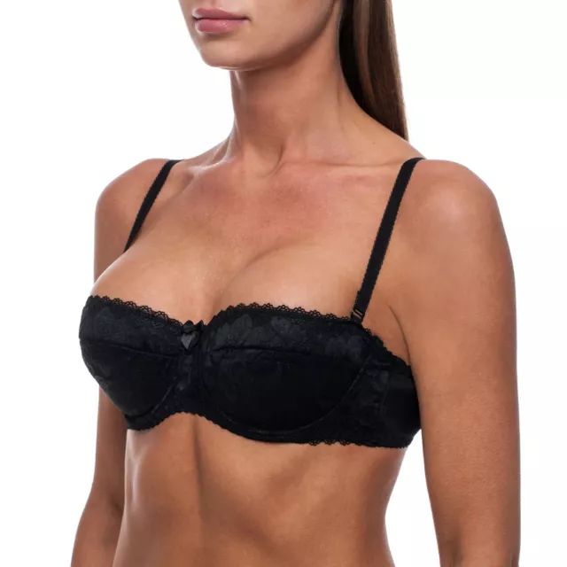 Strapless Push Up Bra Balcony Lace for Large Bust Padded Lift Bandeau Balconette