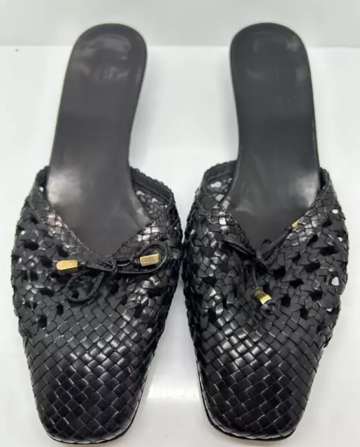 Sesto Meucci 10 B Laverne Black Woven tie Mule Slip On 1.75" block heel Boho Box