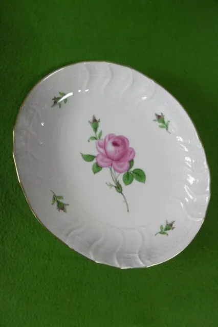 Meissen exklusive ovale Schüssel / Schale Relief Altozier Rote Rose mit Goldrand