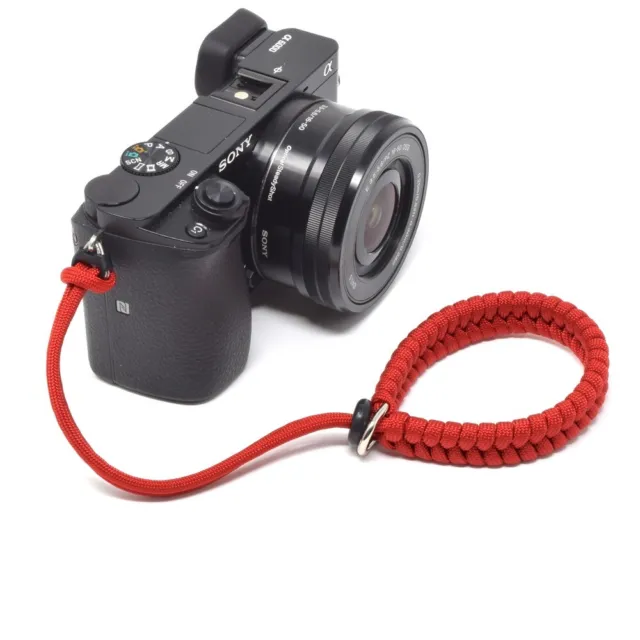 “Cordy Crossover” Red Paracord Camera Wrist Strap - Handmade in UK by Cordweaver