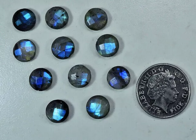 11 Pcs Naturel Bleu Flash Labradorite Ronde Chacker Coupe Lâche Pierre...