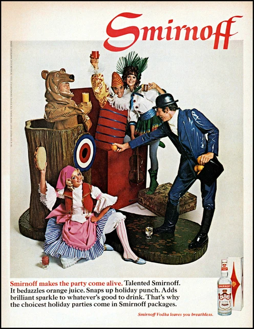 1968 Human toys gypsy woman Smirnoff vodka party retro photo print Ad adL95
