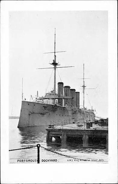 British Royal Navy Battleship HMS King Alfred SHIPPING NAVAL OLD PHOTO