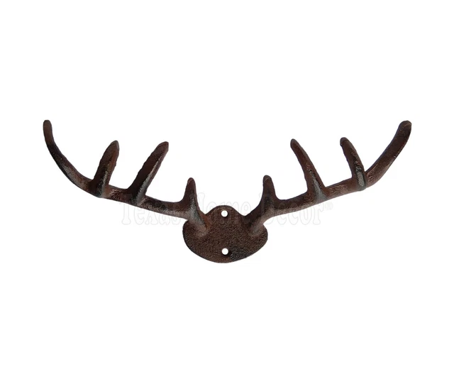 Deer Antler Key Rack Hanger Coat Hooks Hat Towel Cast Iron Wall Mount Cabin