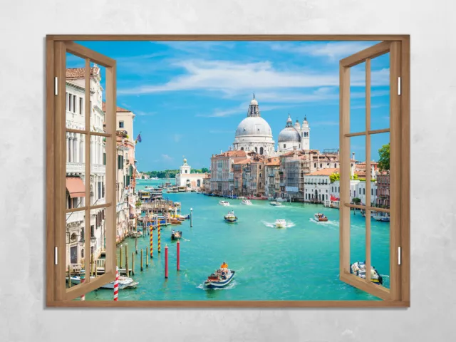 Quadro Finestra Stampa su Tela con Telaio in Legno venezia