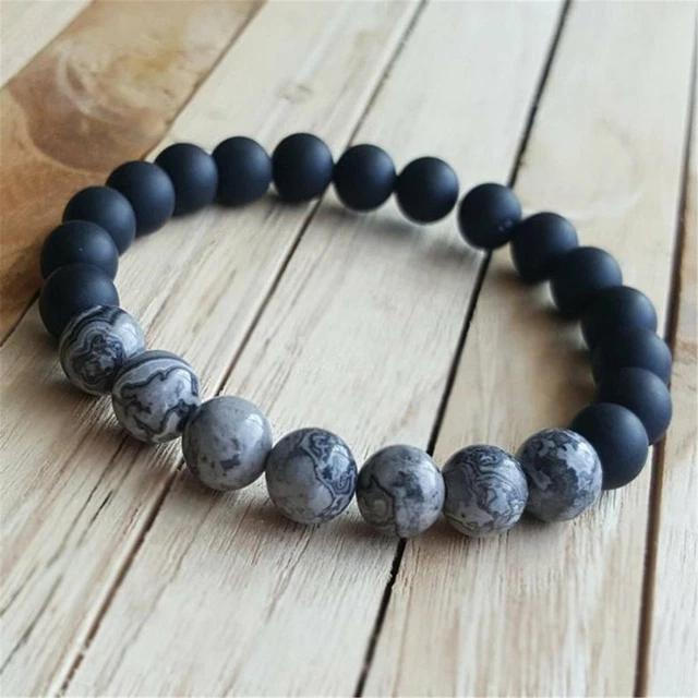 8mm Natural Black Onyx Beads Handmade Bracelet 7.5inch Wristband Wrist Buddhism