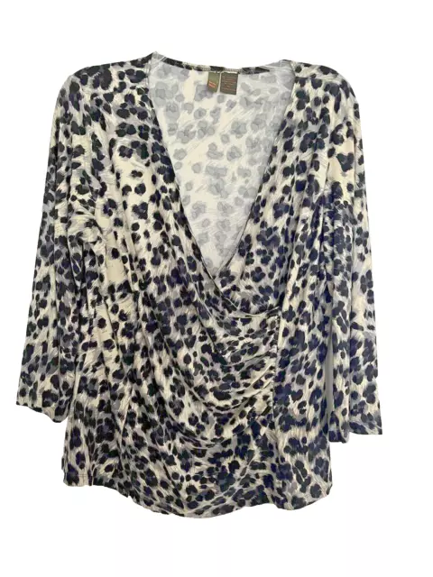 Sere Nade New York Pullover Top V Neck Cheetah Leopard Animal Print Sz XL