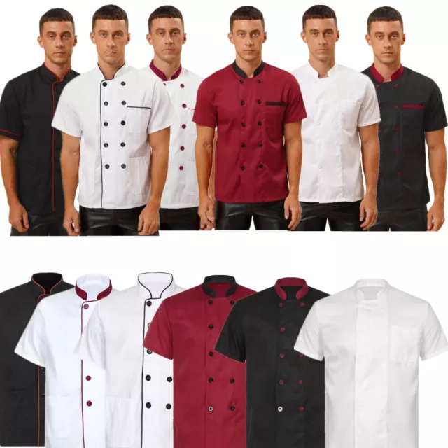 Männer Küche Chef Jacke Kontrastfarbe Kurzarm Köche Arbeit Uniform Hotel Cafe