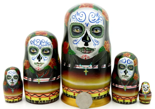 Imbrication Poupées Russe Matryoshka Crâne Sucre Fille Calavera 5 Jour des Morts