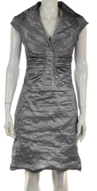 Searle Womens Dress Size 4 Silver Solid Sheath Knee Length Cap Sleeve