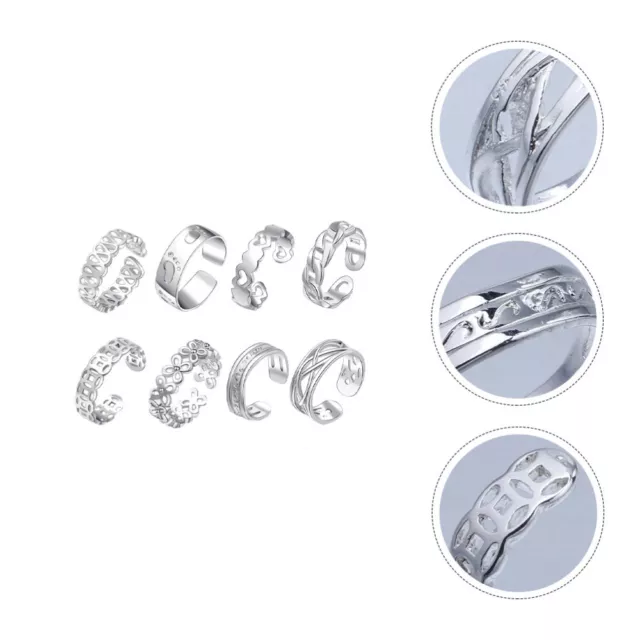 8 Pcs Metal Foot Ring Tail Silver Suit for Men Boho Jewelry