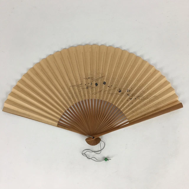 Japanese Folding Fan Vtg Sensu Bamboo Frame Paper Golden Glitter 4D593