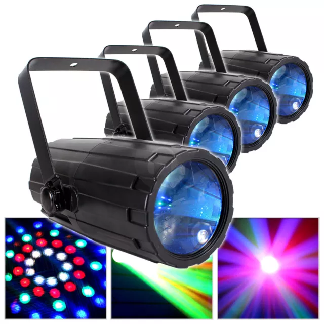 4x Beamz Colour LED Compact Lights Karaoke Party DJ Lighting Package TTB4623