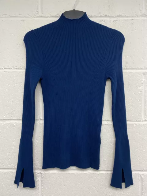 Hugo Boss Ribbed Diesel Blue Fluted Sleeve Top Size M PCA