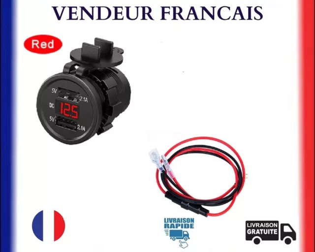 Prise Adaptateur Chargeur Voiture Allume cigare Double USB 12V/24V Voltmètre LED