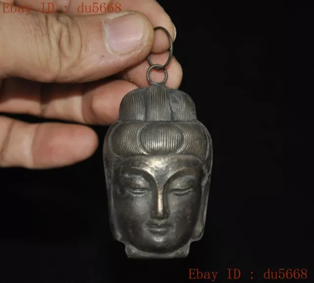 55 mm China Chinese Bronze Kwan-Yin Buddha head statue amulet Bell chung Pendant