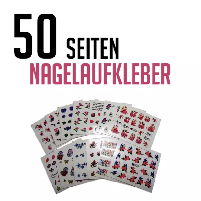 50 Blatt 5D Nail Art Sticker, Nagelsticker Selbstklebend, Blumen Nagelaufkleber