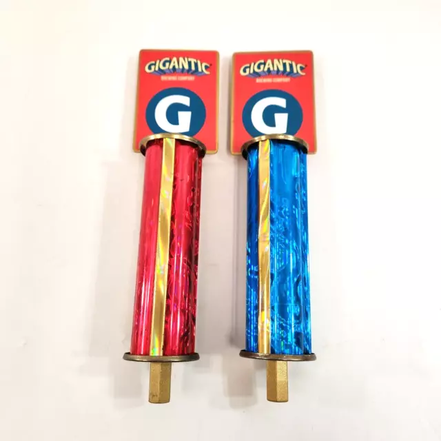 Gigantic Brewing Beer Tap Handle Lot of 2 Portland OR Blue Red Gold Man Cave