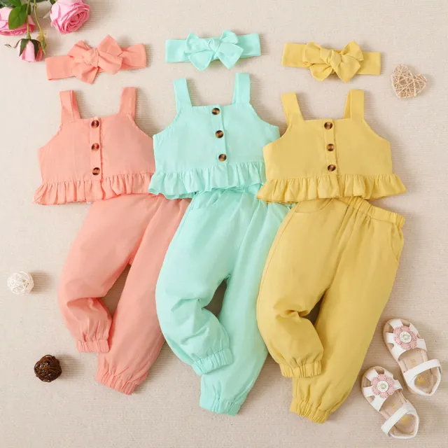 Toddler Baby Girls Outfits Sleeveless Ruffle Tops+Pants Kids Summer Clothes Set